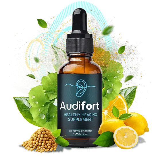 Hearing support supplement bottle with minimalist design and subtle botanical styling.