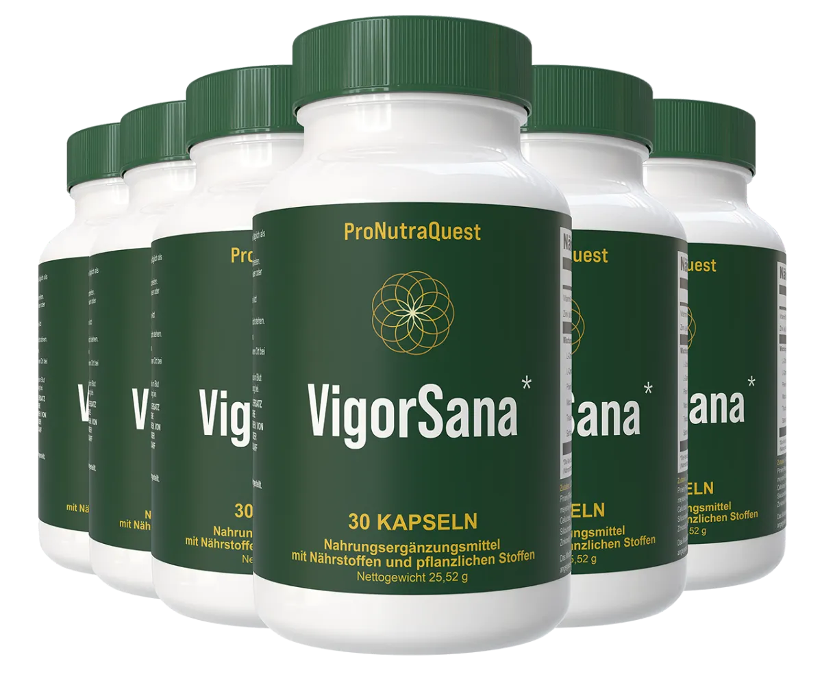 Daily vitality supplement bottle with fresh herbs and natural botanical styling.